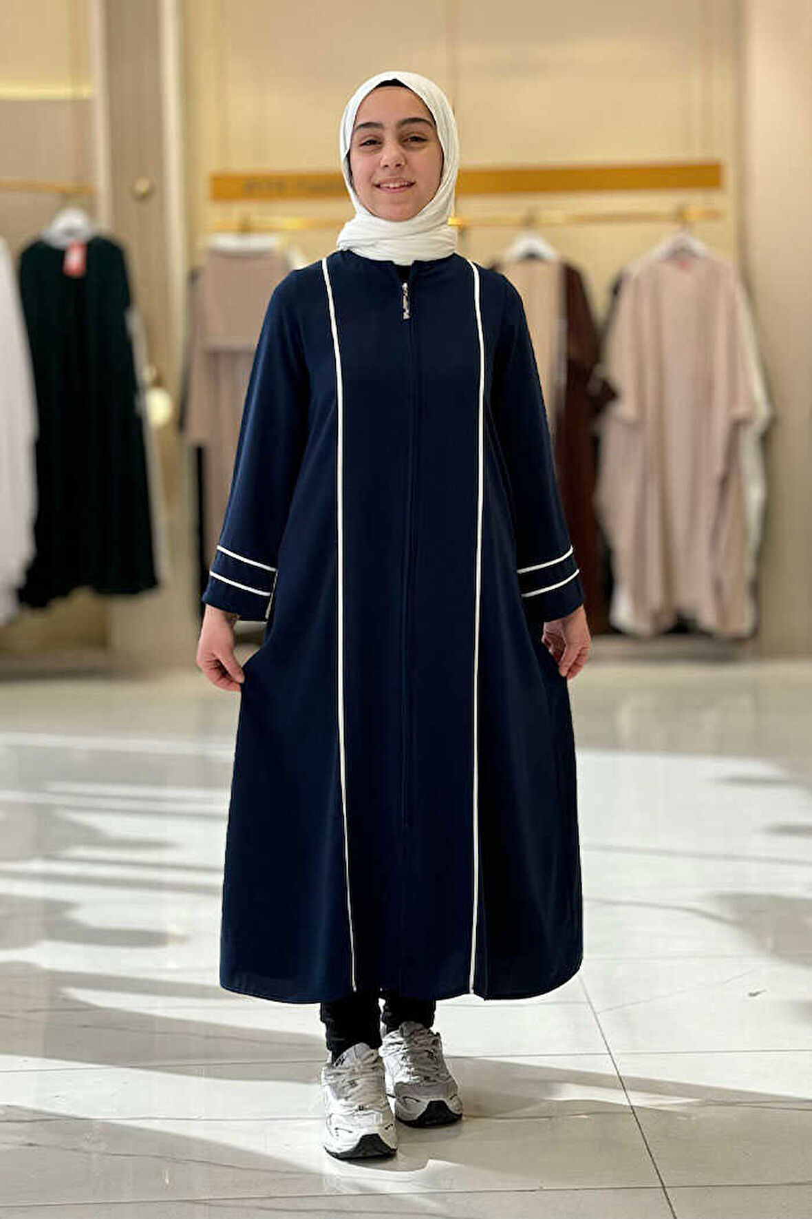 Fermuarlı Biyeli Çocuk Feracesi 6031 Lacivert