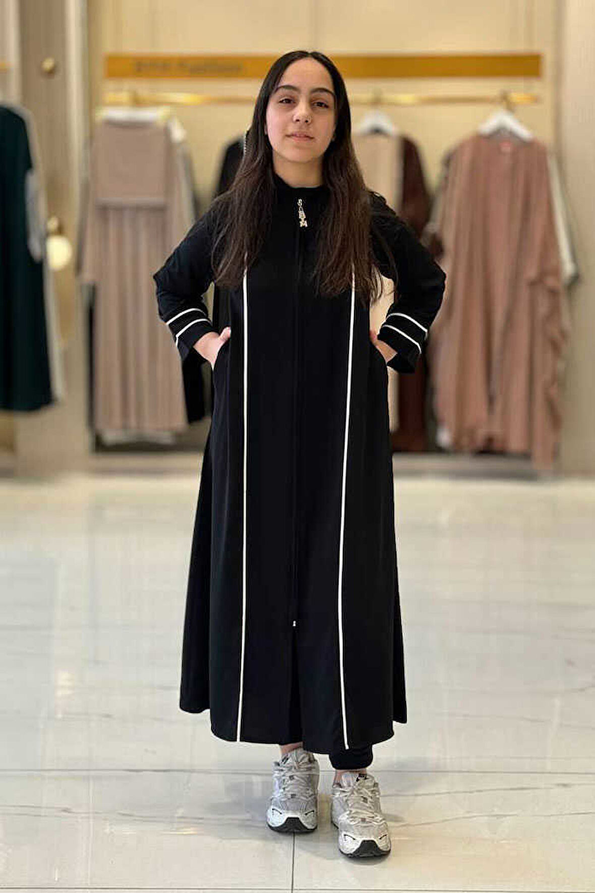 Fermuarlı Biyeli Çocuk Feracesi 6031 Siyah