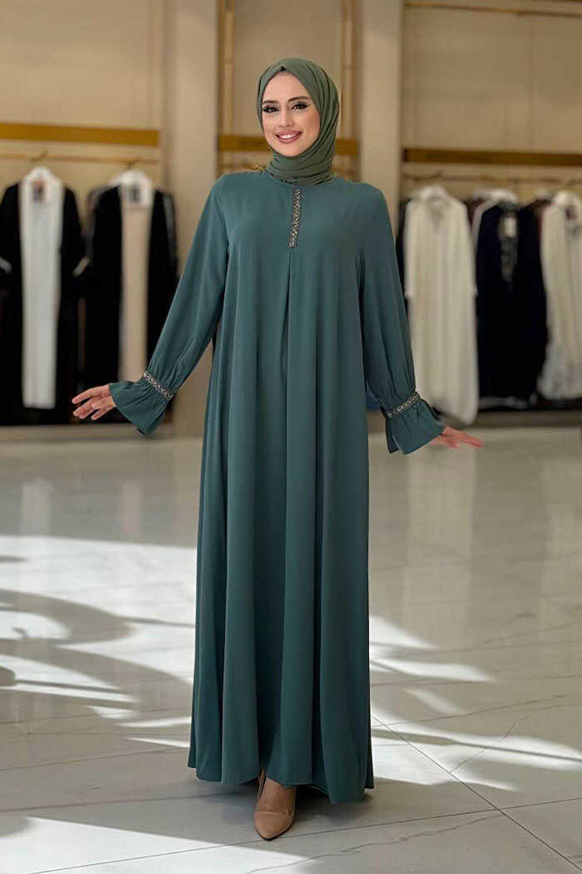 Taş Detaylı Elbise 6033 Mint