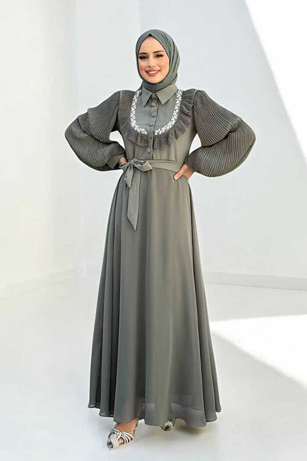 Pilise Kol Detaylı Elbise 3949 Mint