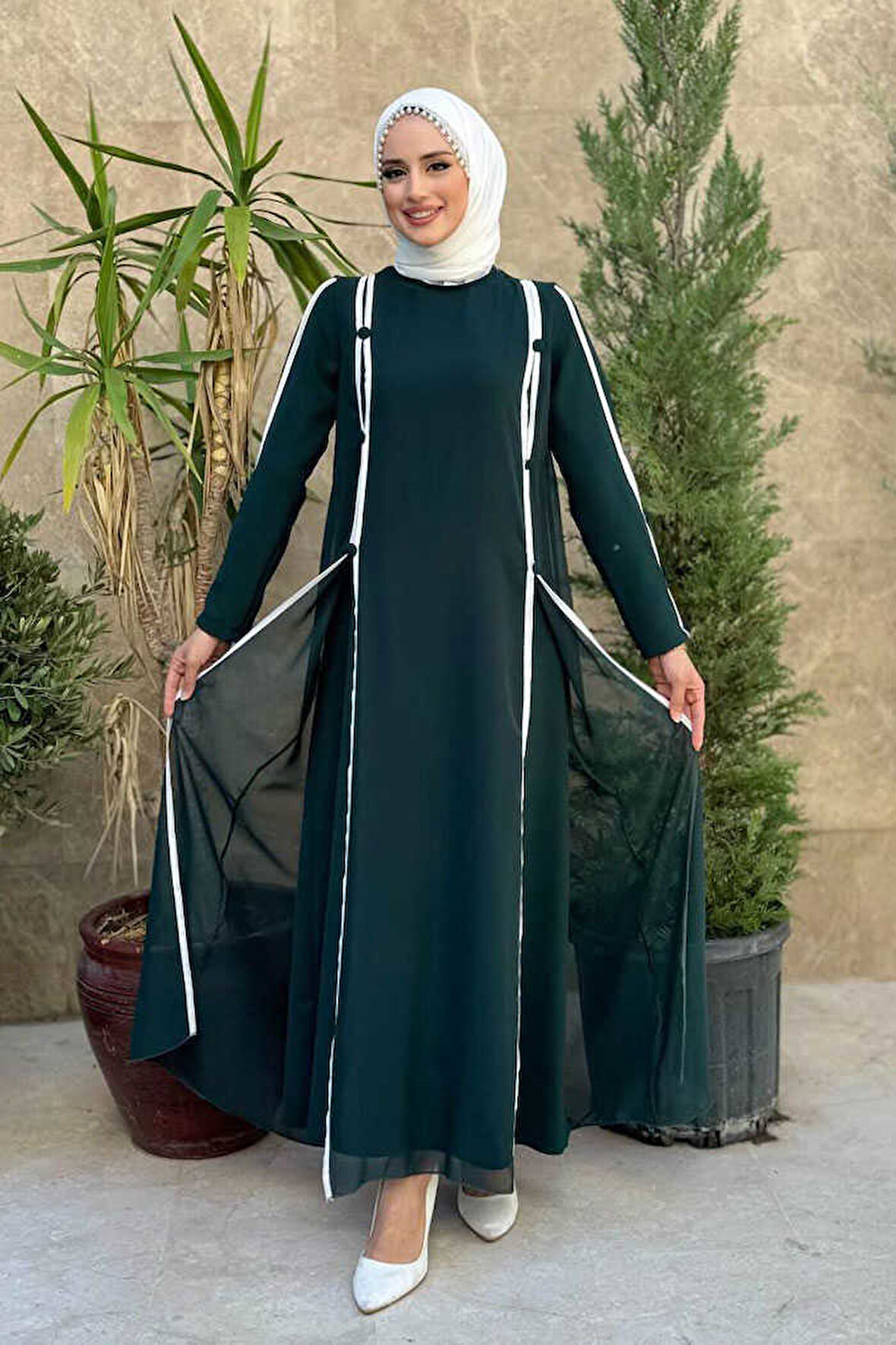 Düğme Detaylı Elbise 3919 Zümrüt