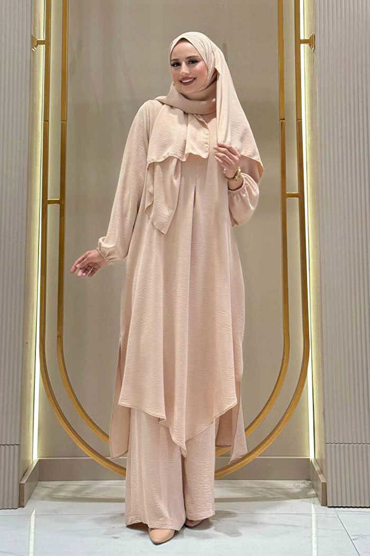 Verevli Tunik, Pantolon ve Şal Üçlü Takım 3937 Taş