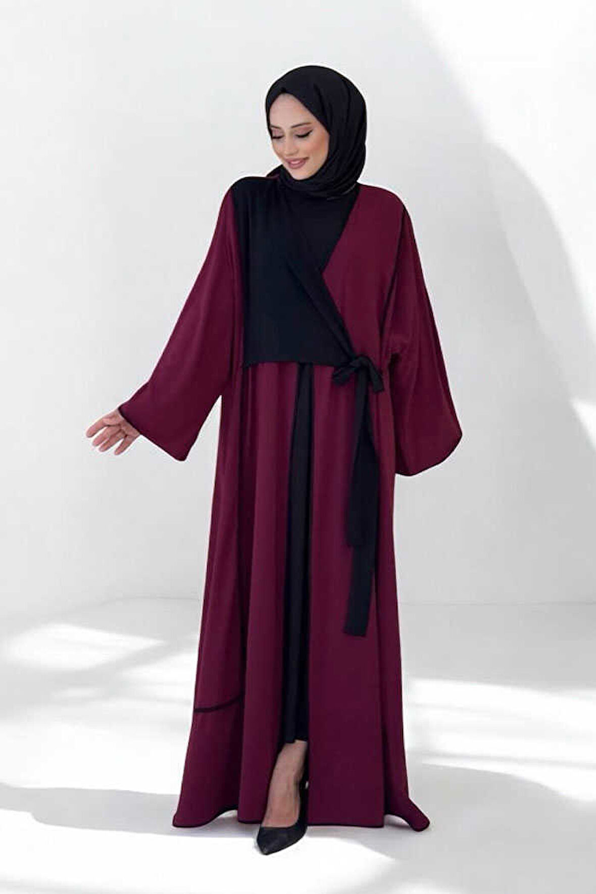 Önden Bağlama Detaylı Abaya 70005 Bordo