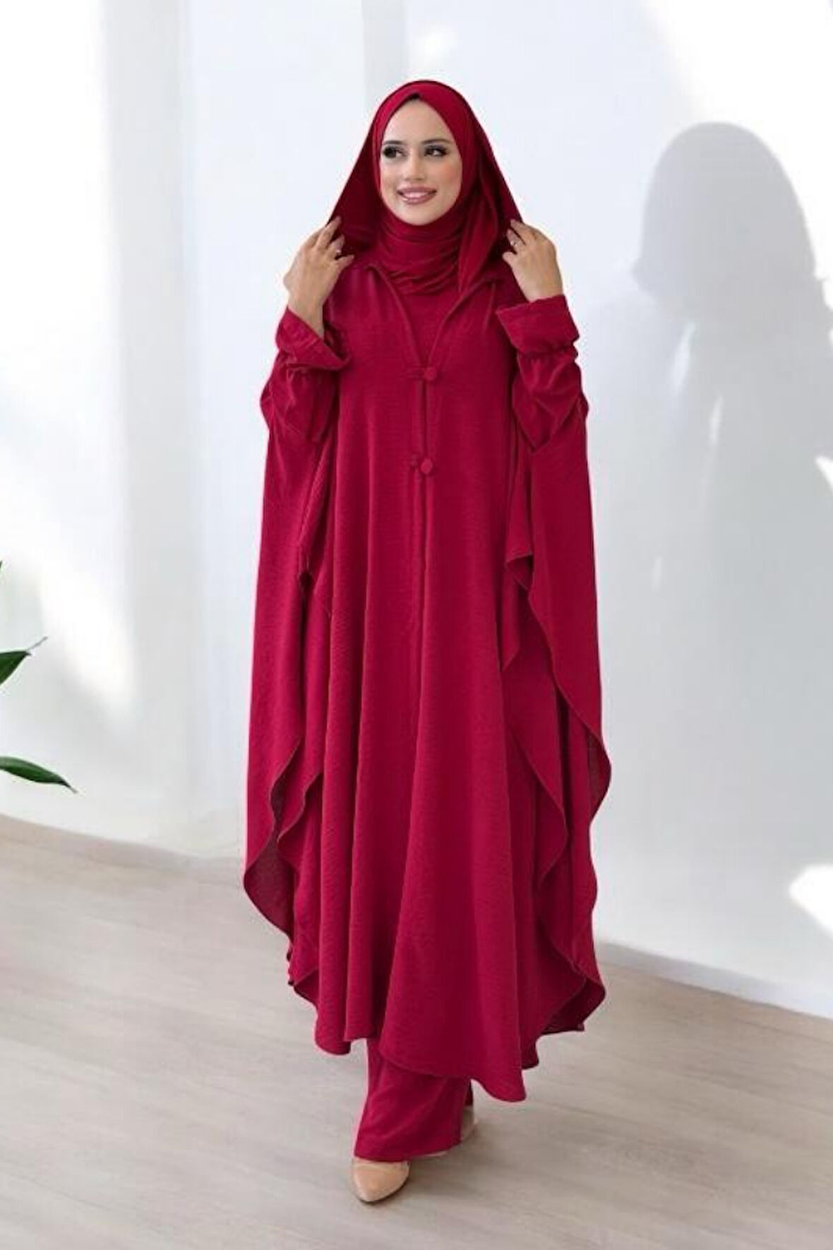 Tunik, Pantolon ve Abaya Üçlü Takım 8663 Bordo