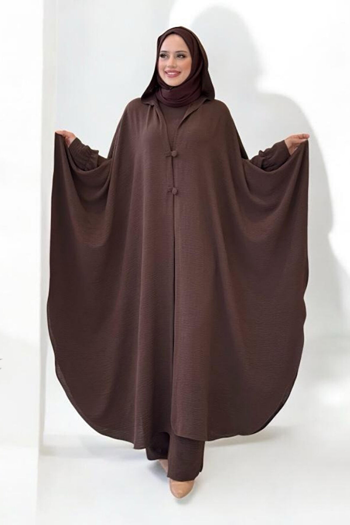 Tunik, Pantolon ve Abaya Üçlü Takım 8663 Kahverengi
