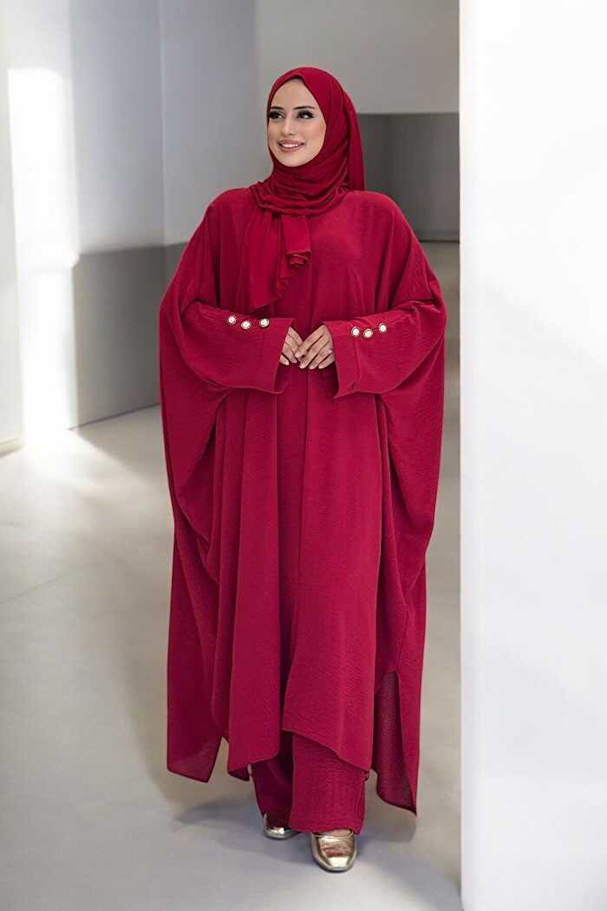 Kol Düğme Detaylı Tunik Pantolon İkili Takım 8688 Bordo