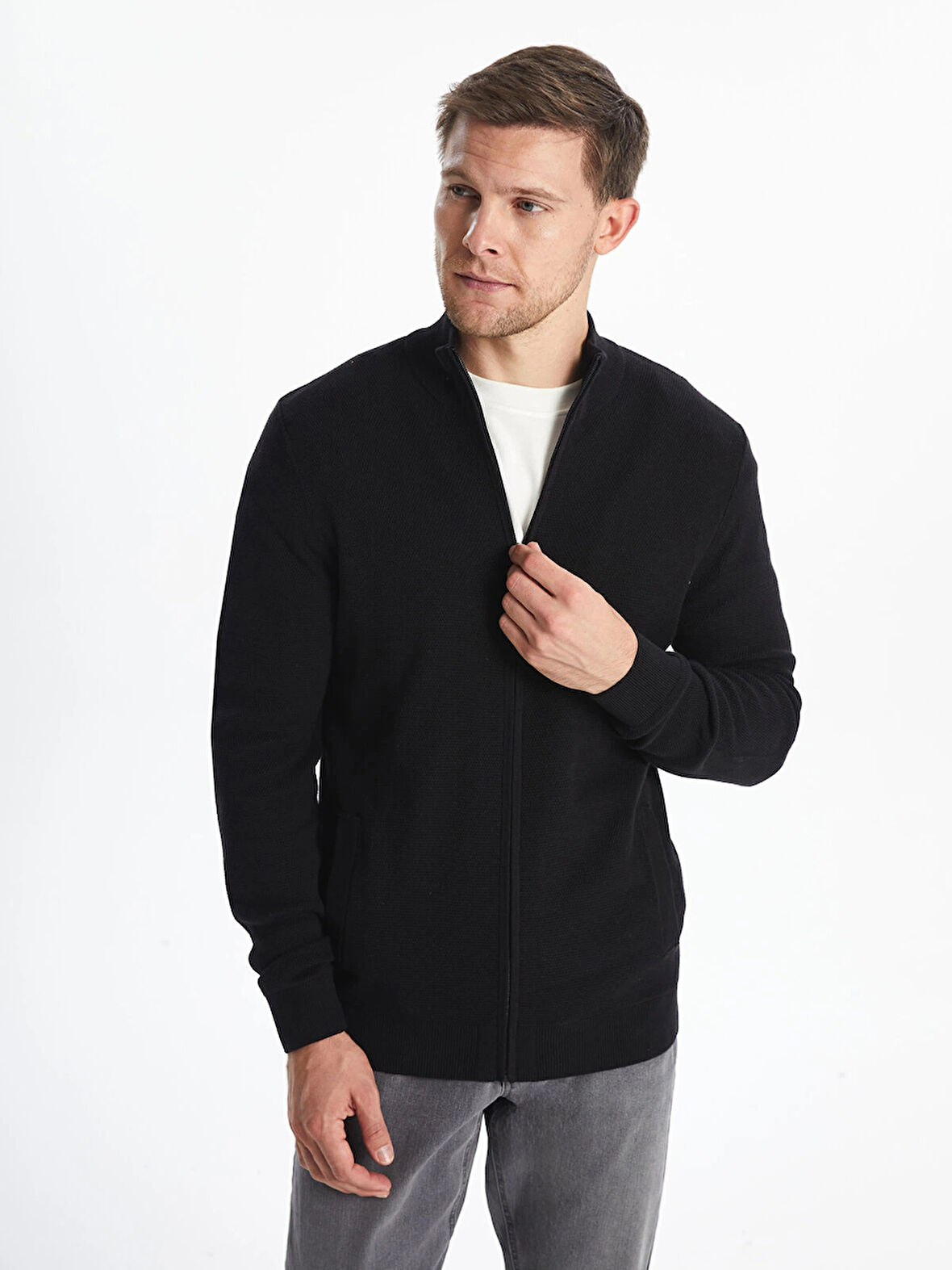 LCWAIKIKI Classic Siyah Standart Kalıp Dik Yaka Erkek Triko Hırka