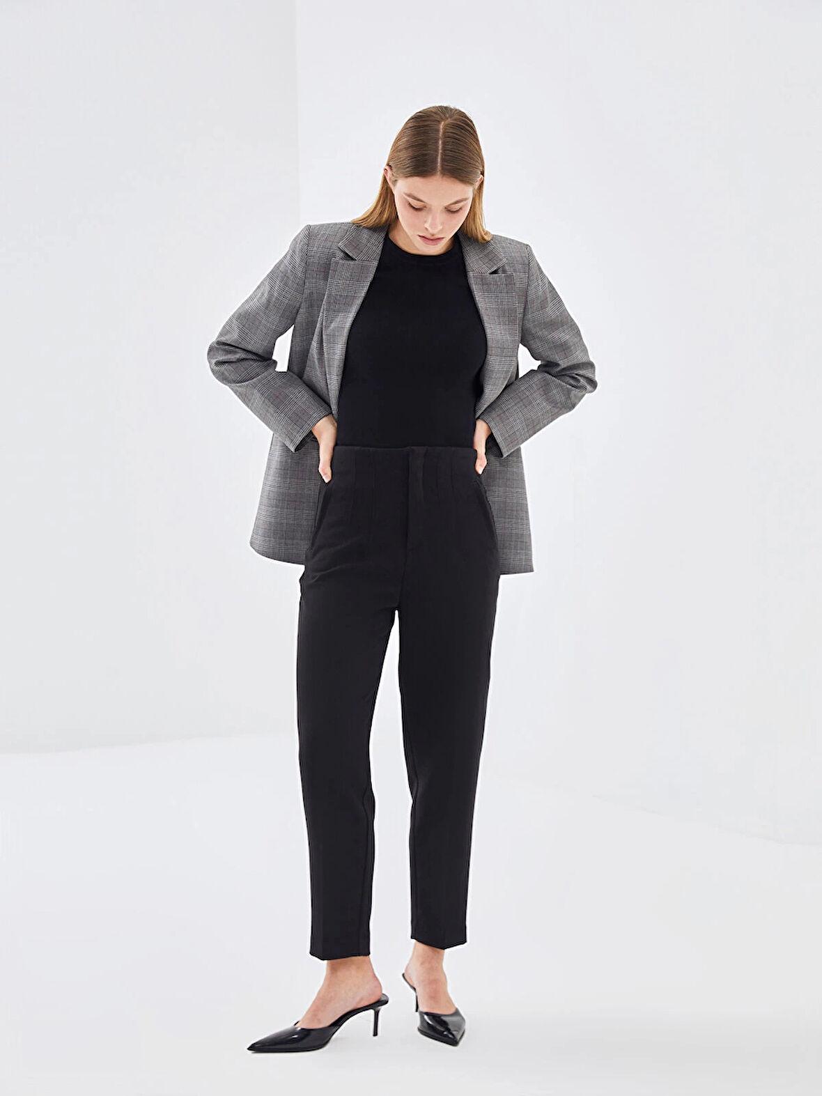 LCW Vision SİYAH Kadın Havuç Kesim Düz Pantolon