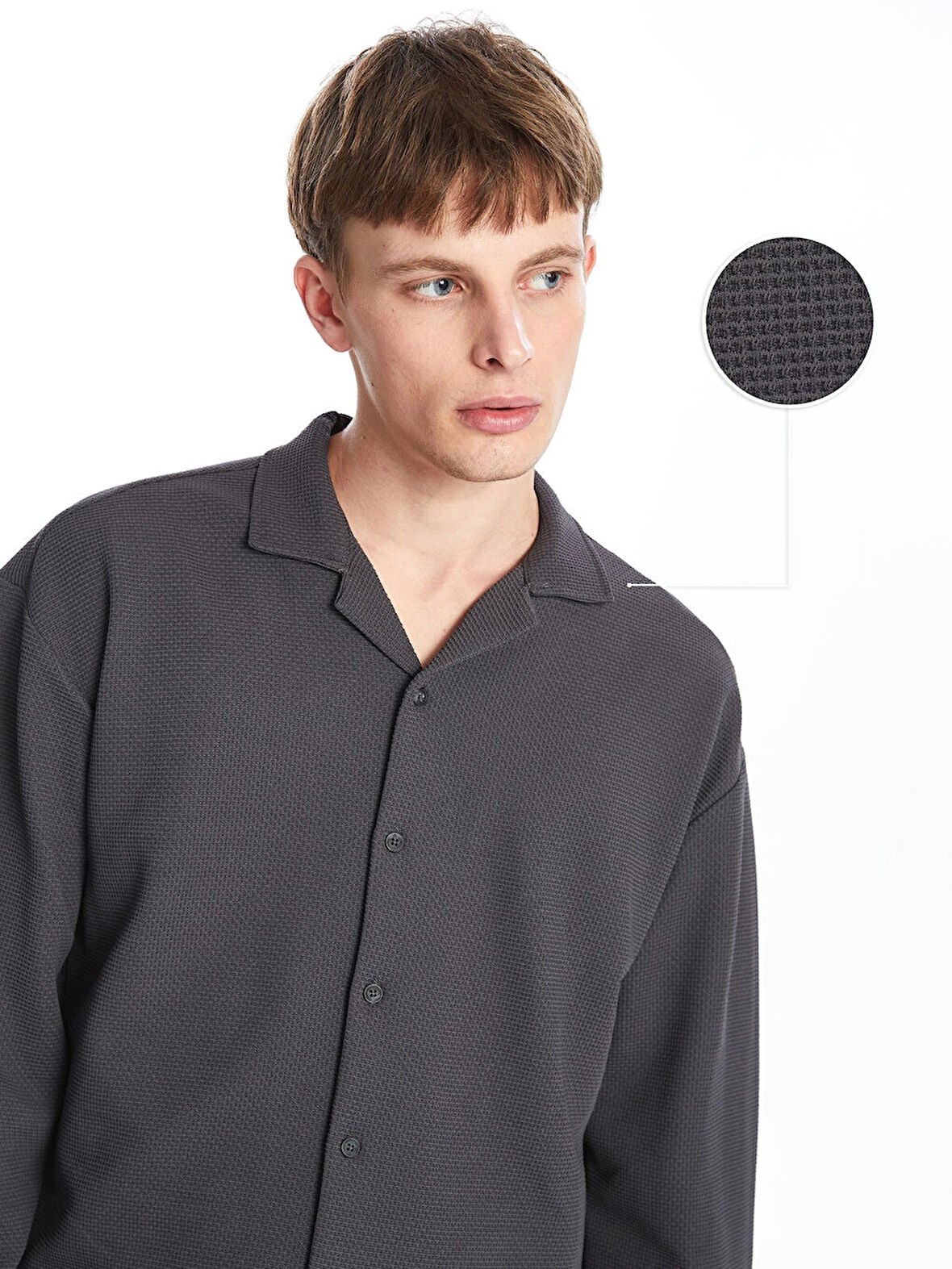 LCW Casual Antrasit Regular Fit Uzun Kollu Erkek Dokulu Gömlek