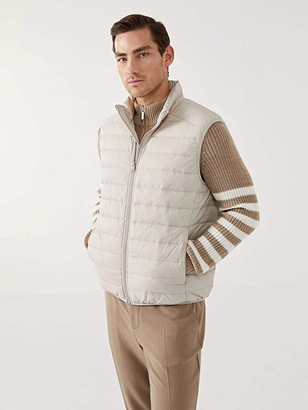 SOUTHBLUE Bej Standart Kalıp Dik Yaka Erkek Şişme Yelek