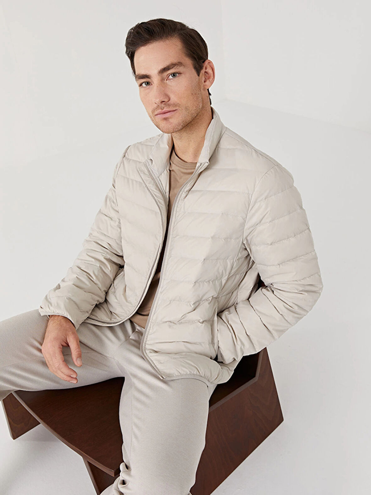 SOUTHBLUE Bej Standart Kalıp Dik Yaka Erkek Şişme Mont