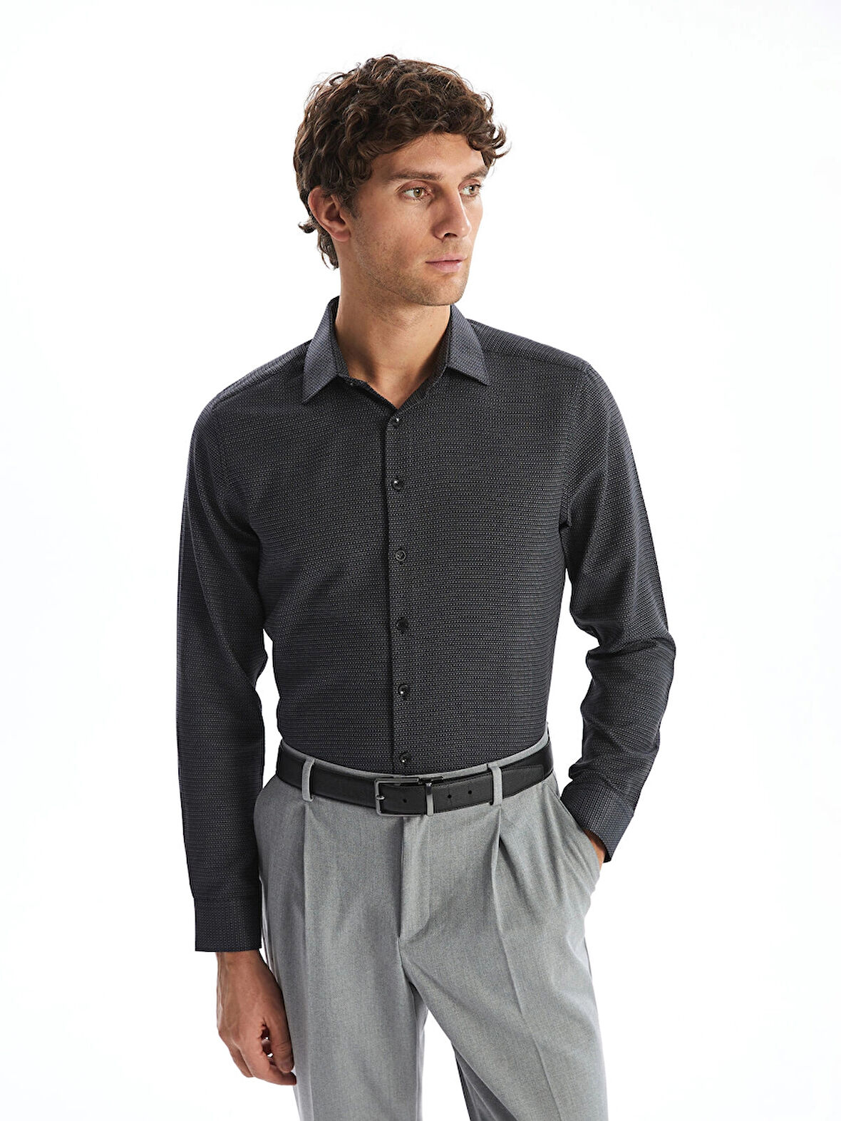 LCWAIKIKI Formal GRİ Slim Fit Uzun Kollu Armürlü Erkek Gömlek