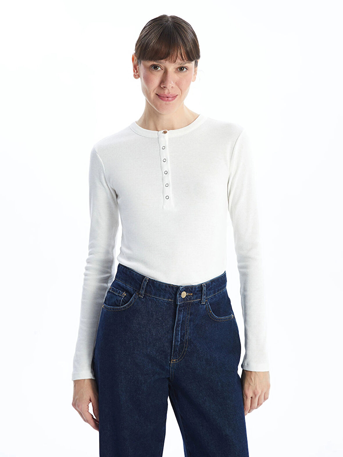 LCWAIKIKI Basic BEYAZ Bisiklet Yaka Kadın Body