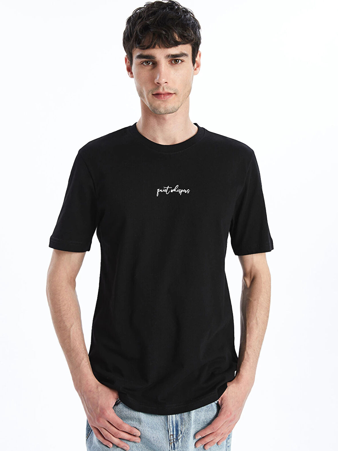 XSIDE Siyah Bisiklet Yaka Kısa Kollu Baskılı Penye Erkek Tişört