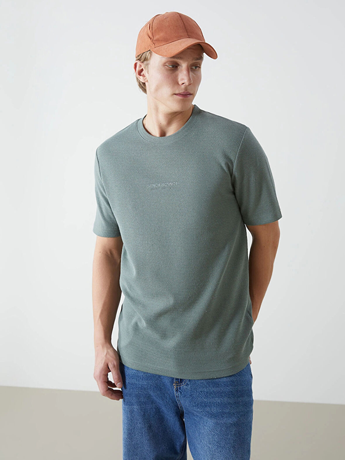 XSIDE Yeşil Bisiklet Yaka Kısa Kollu Baskılı Erkek Tişört