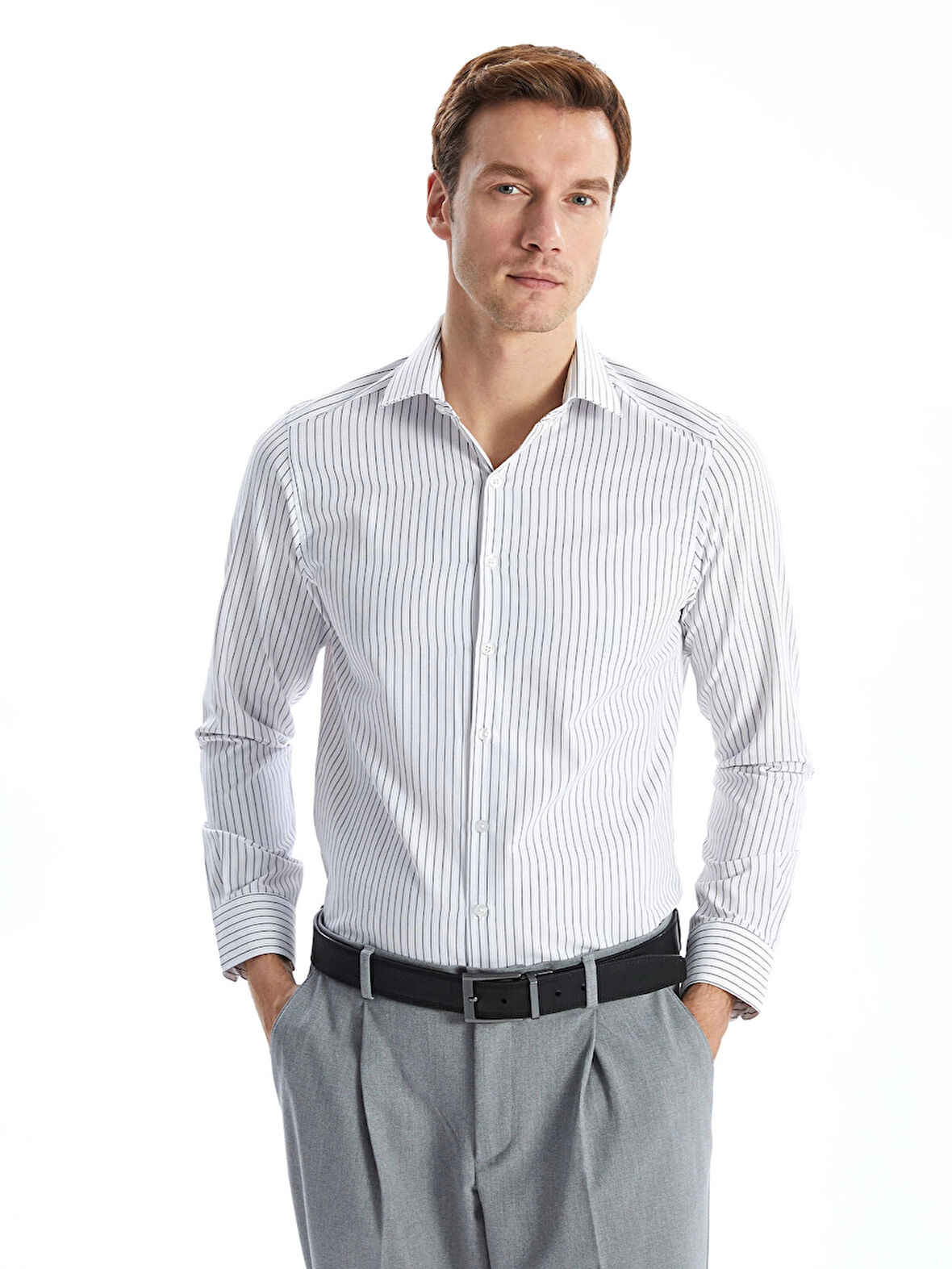 LCWAIKIKI Formal Beyaz Slim Fit Uzun Kollu Çizgili Poplin Erkek Gömlek