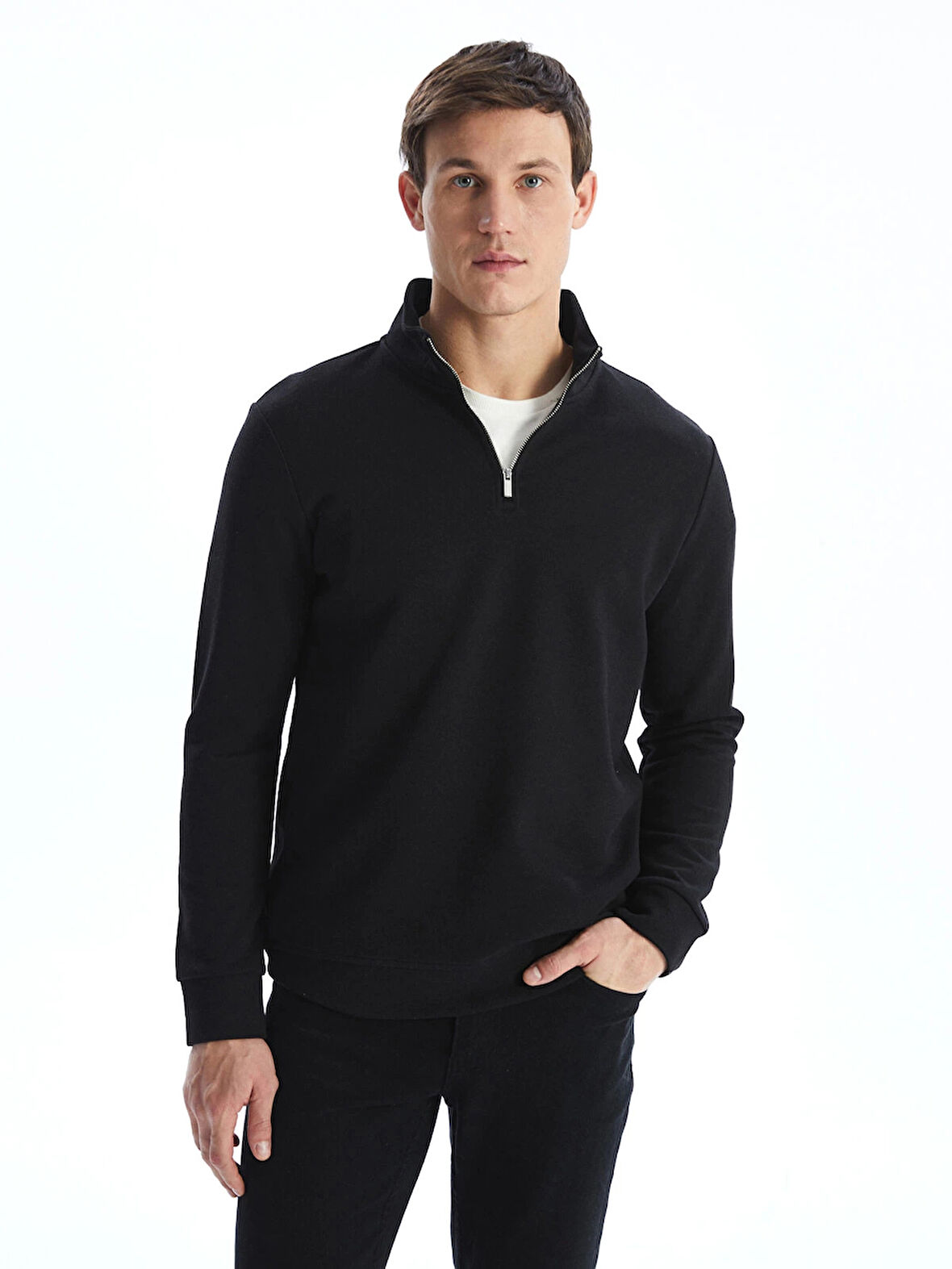LCWAIKIKI Classic Siyah Dik Yaka Erkek Sweatshirt