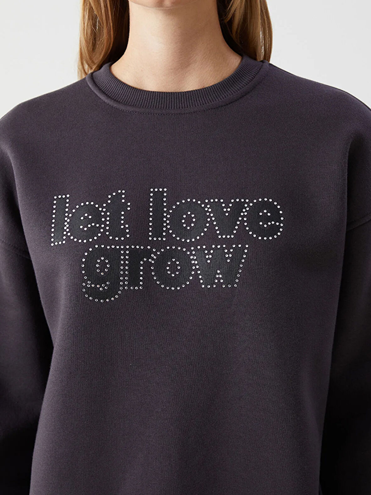 Taşlı Oversize Kadın Kalın Sweatshirt_W4KY56Z8-LY9_8684681035739_M - L