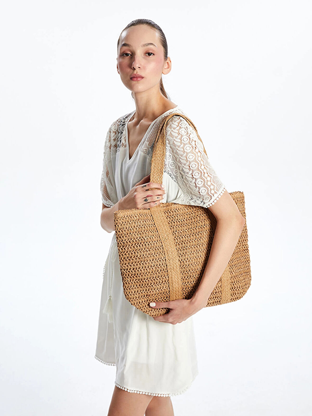 LCW ACCESSORIES Kahverengi Hasır Kadın Plaj Çantası