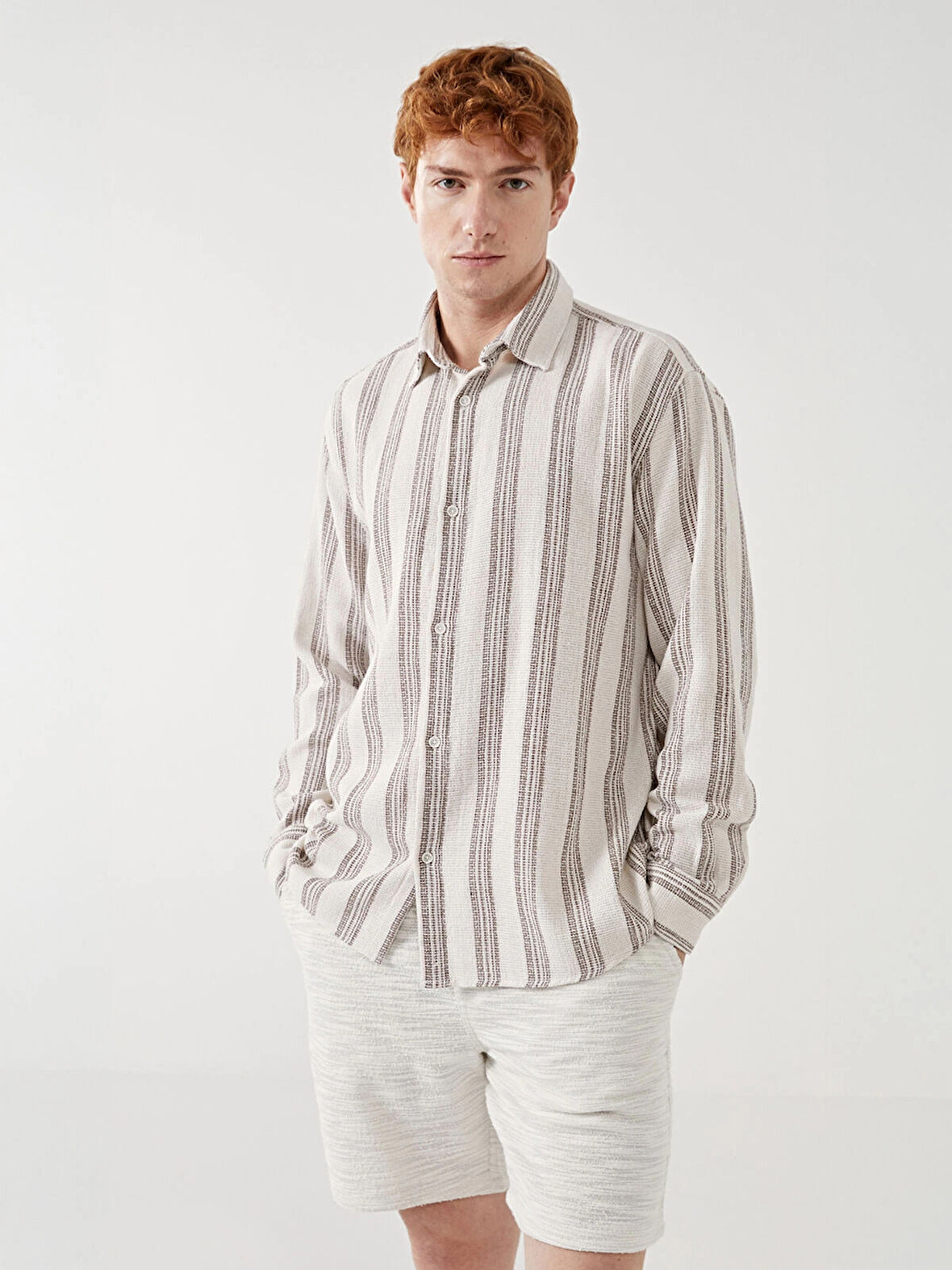 XSIDE GRİ Regular Fit Uzun Kollu Çizgili Erkek Gömlek
