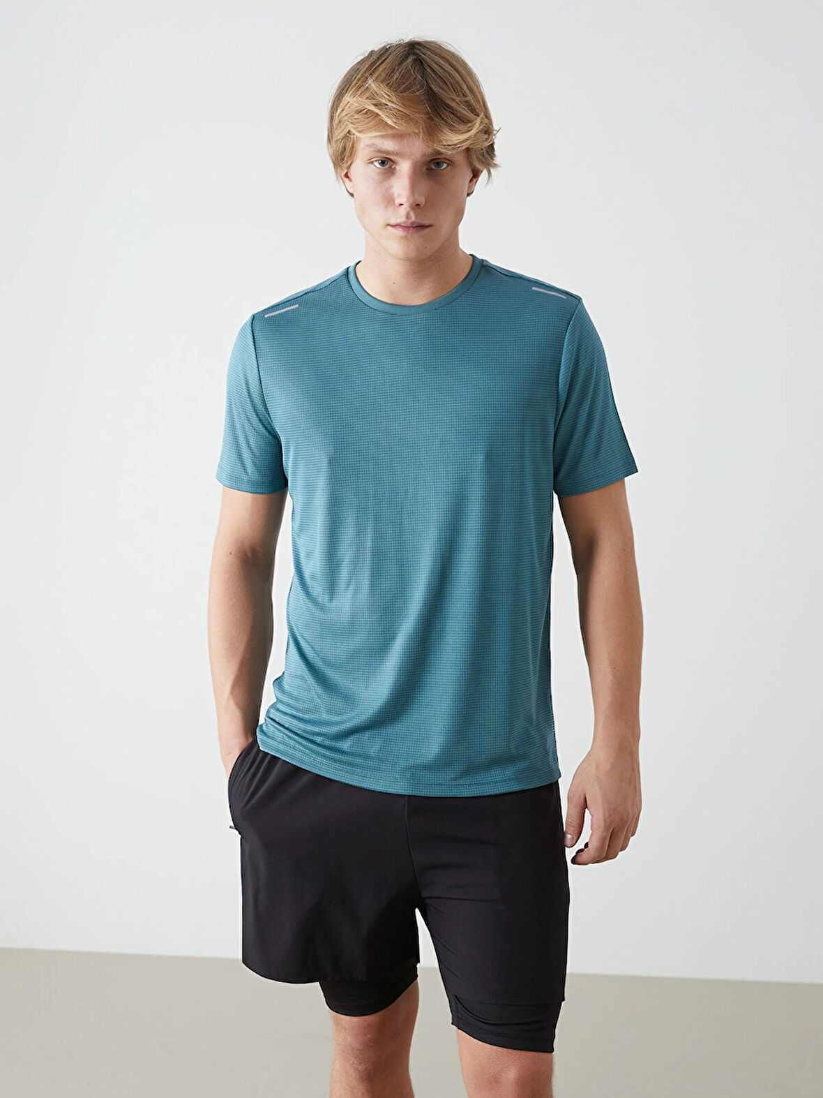 XSIDE ACTIVE Turkuaz Bisiklet Yaka Kısa Kollu Erkek Spor Tişört