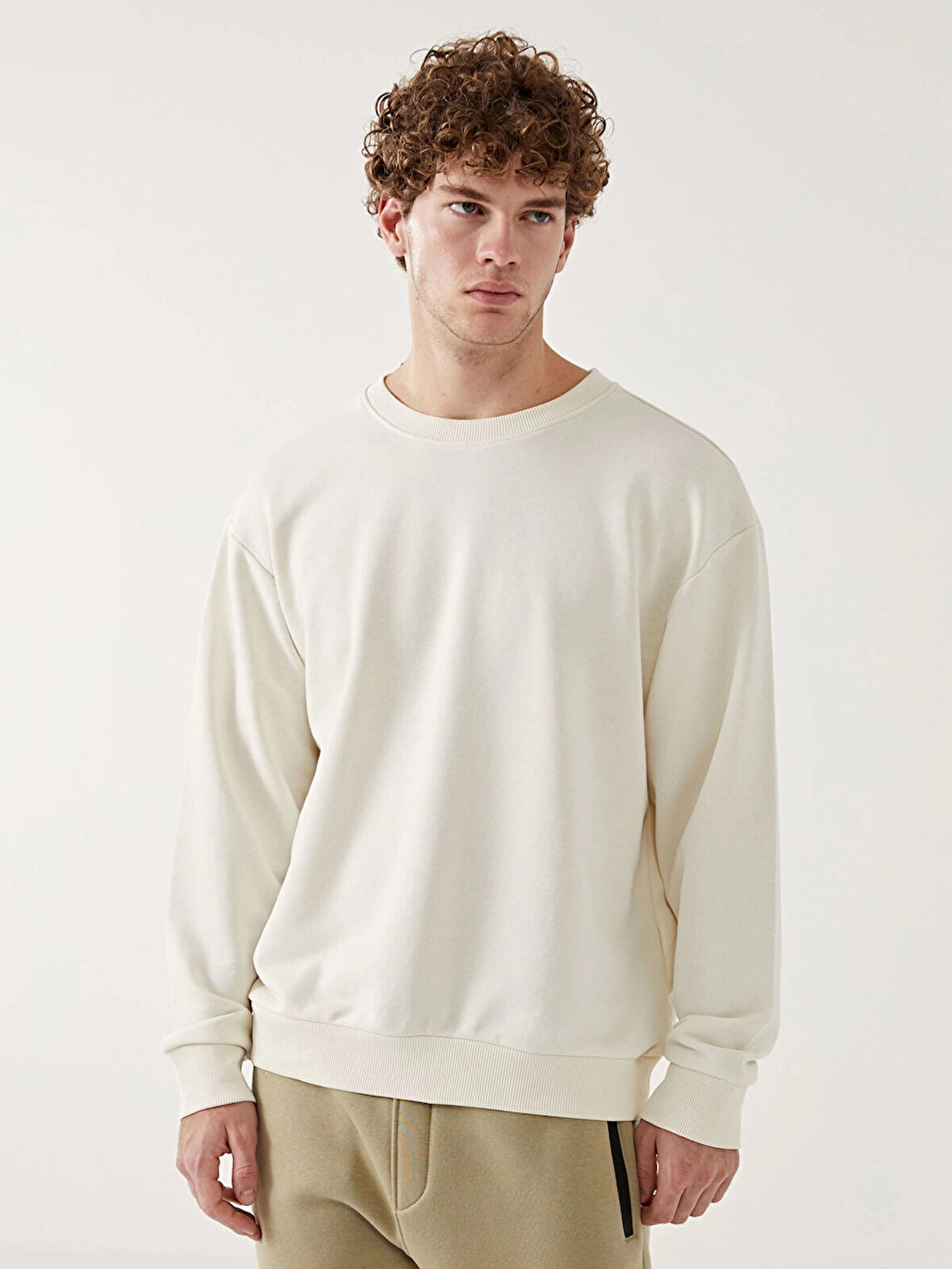 XSIDE Bej Bisiklet Yaka Uzun Kollu Erkek Sweatshirt