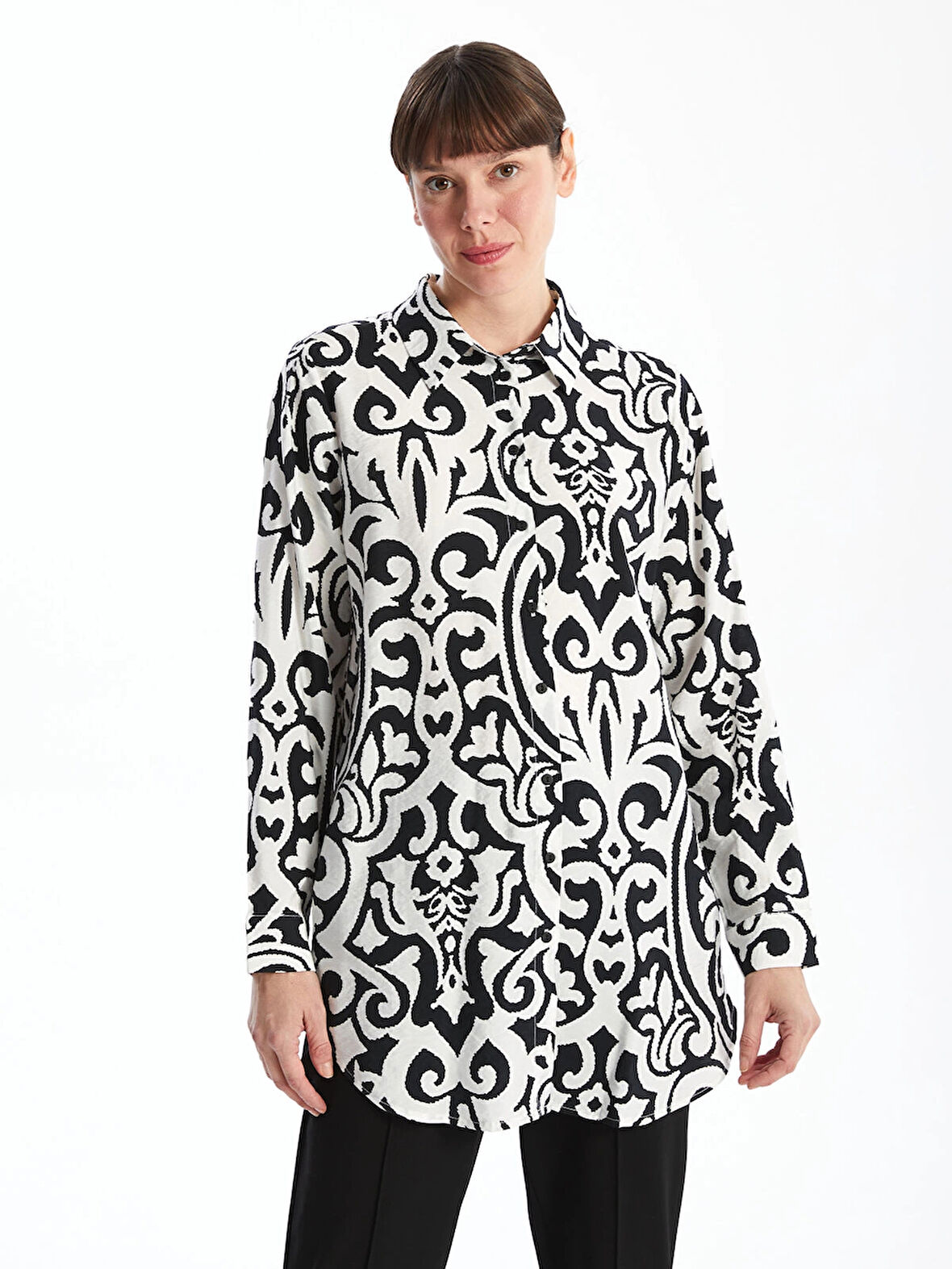 LCWAIKIKI Classic SİYAH Desenli Kadın Gömlek Tunik
