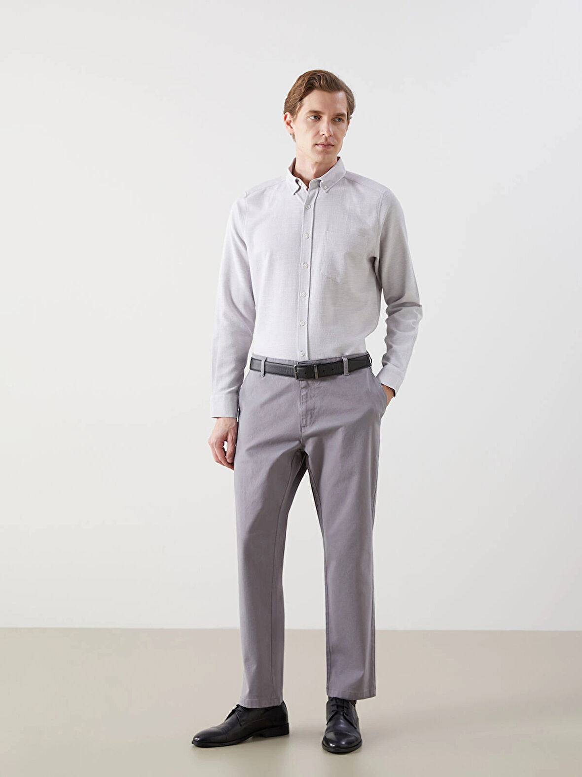 LCWAIKIKI Classic GRİ Regular Fit Uzun Kollu Armürlü Erkek Gömlek