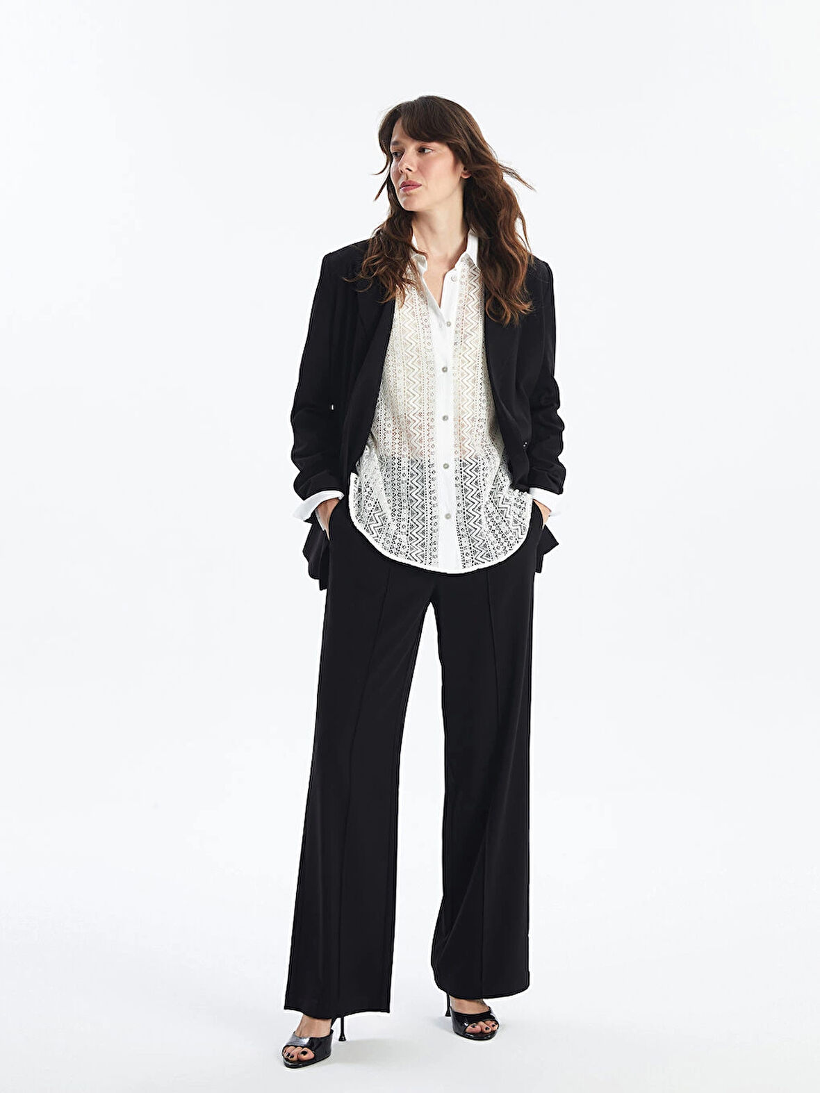 LCW Vision Siyah Standart Fit Düz Geniş Paça Kadın Pantolon