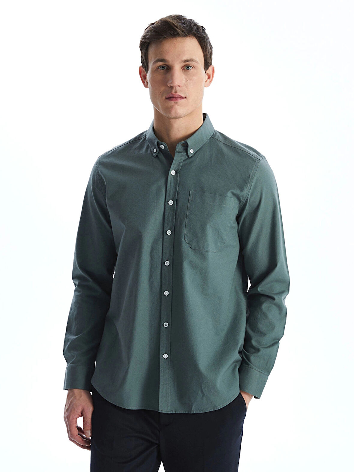 LCWAIKIKI Classic YEŞİL Regular Fit Uzun Kollu Oxford Erkek Gömlek