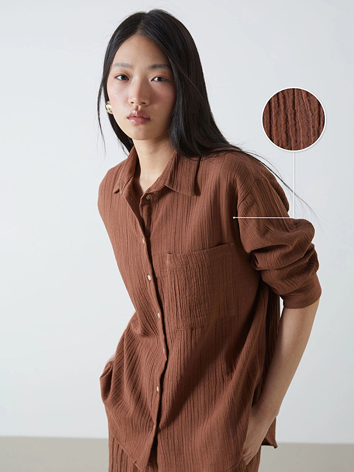 LCW Vision Kahverengi Dokulu Kadın Gömlek