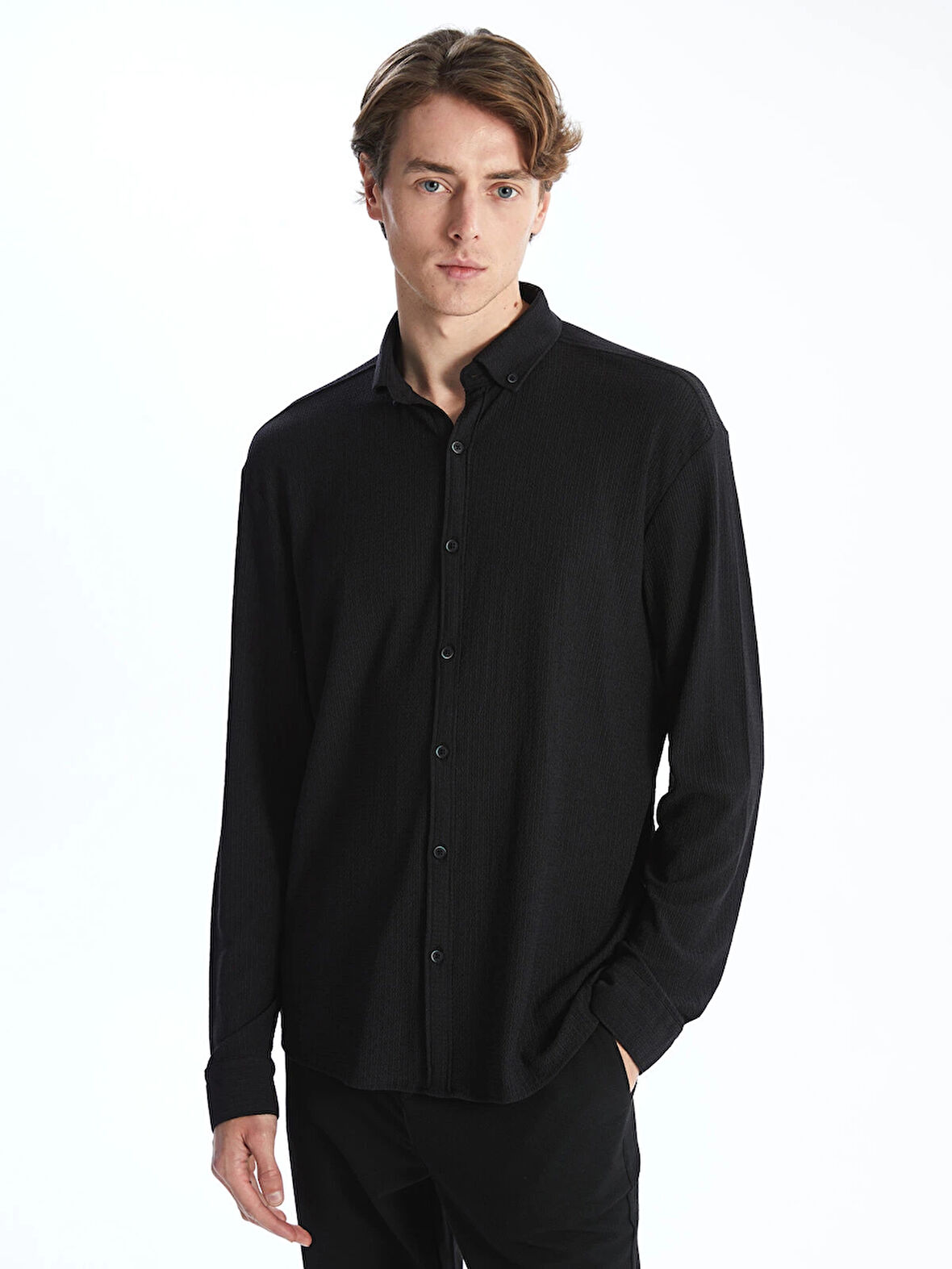 LCW Vision SİYAH Regular Fit Uzun Kollu Erkek Gömlek