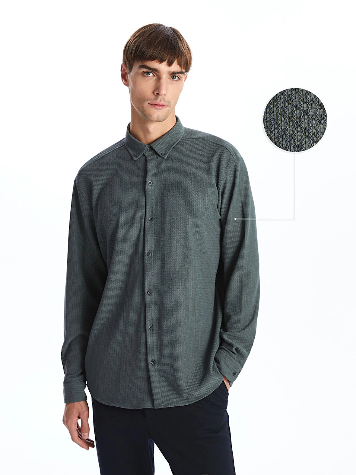 LCW Vision PETROL Regular Fit Uzun Kollu Erkek Gömlek