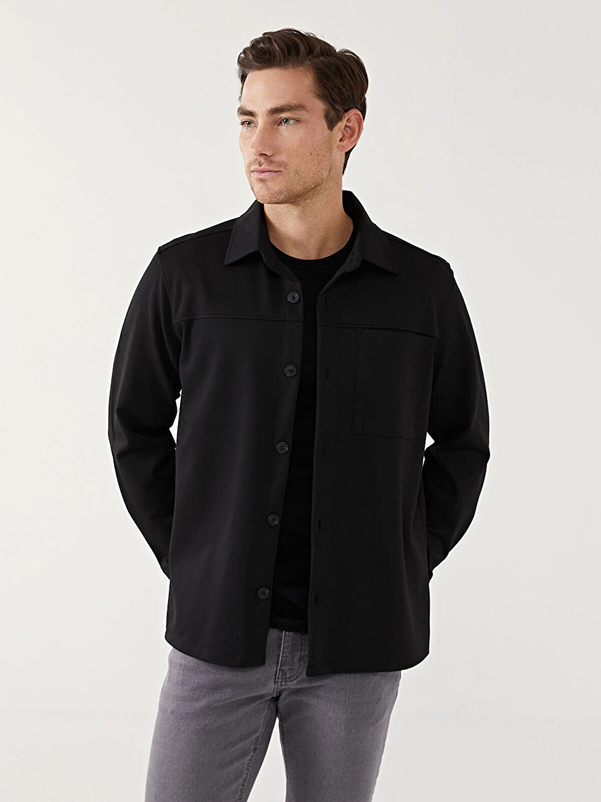 SOUTHBLUE Siyah Regular Fit Uzun Kollu Erkek Gömlek Ceket