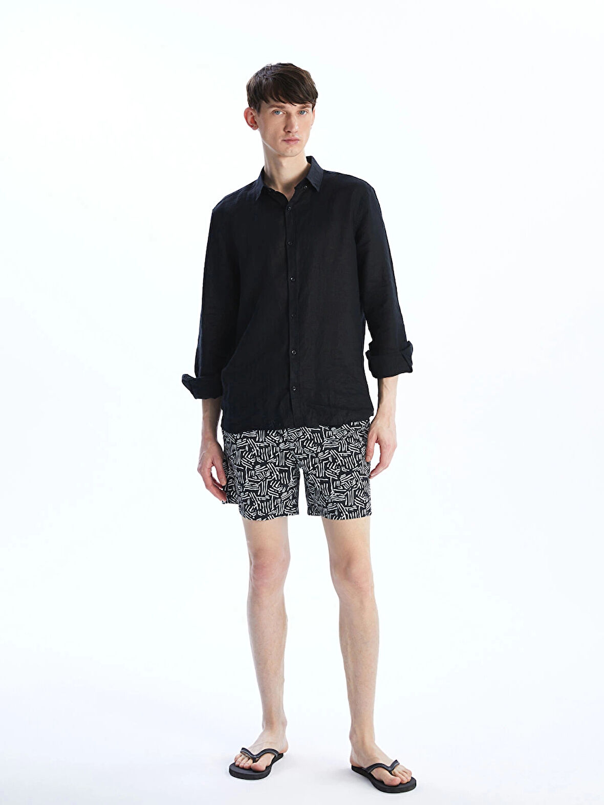 XSIDE Beyaz Kısa Boy Desenli Erkek Deniz Şortu