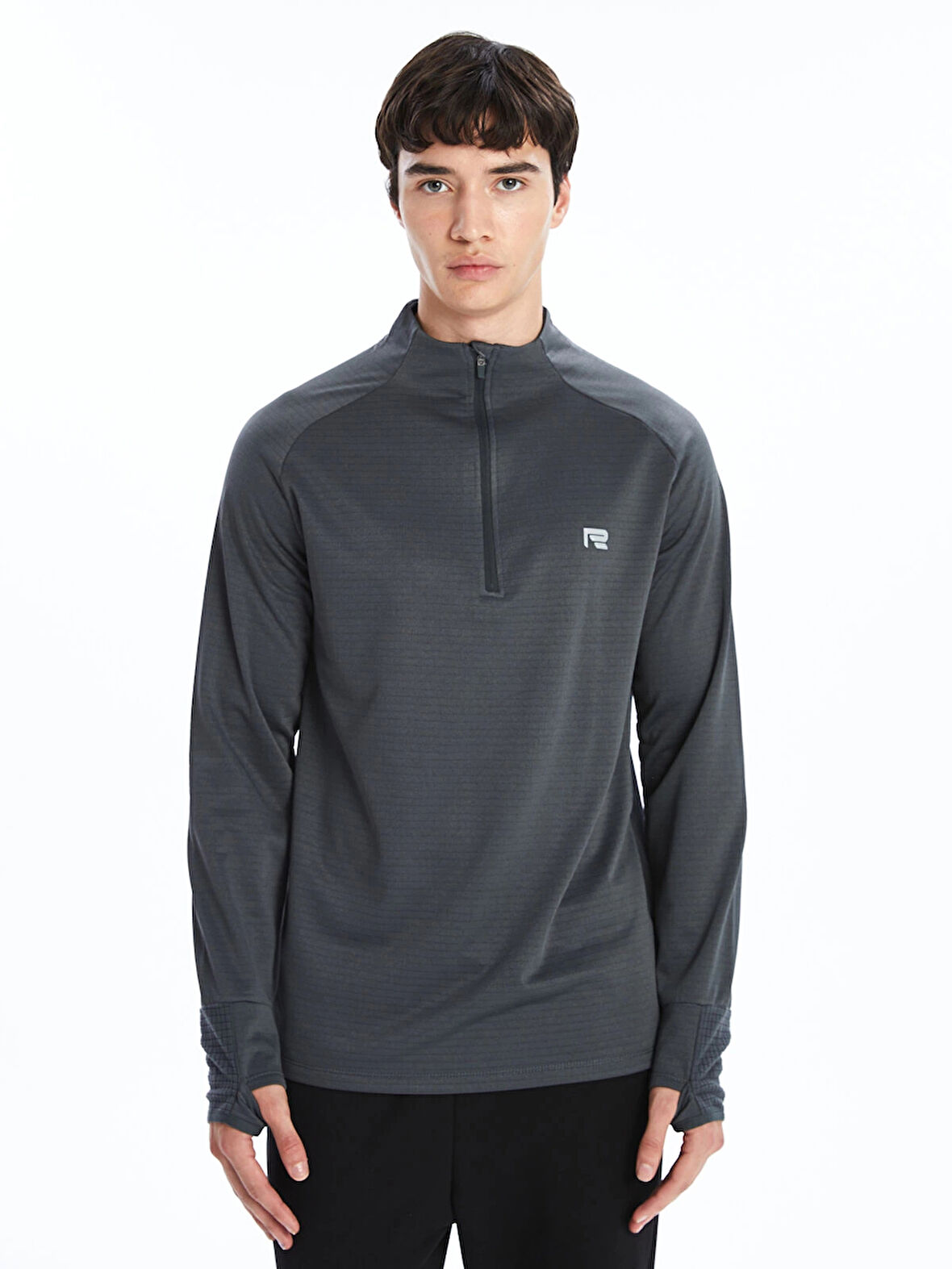 XSIDE ACTIVE GRİ Dik Yaka Uzun Kollu Erkek Spor Tişört