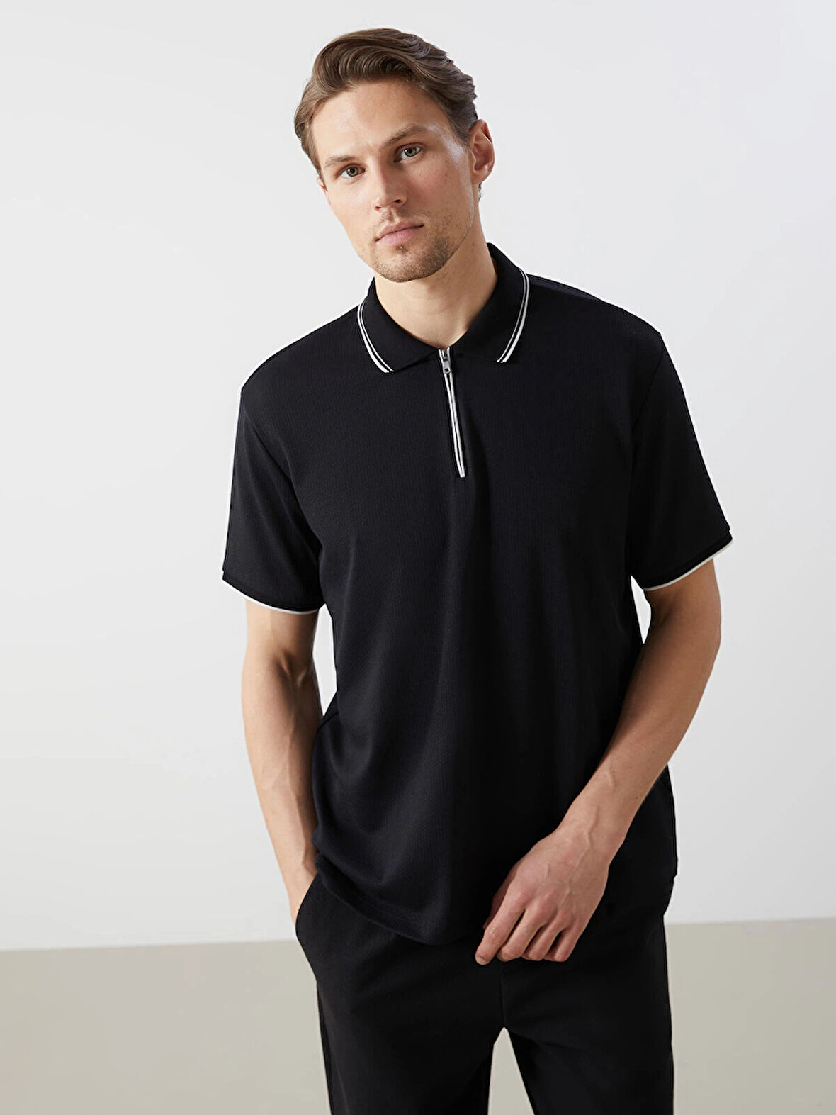 LCW Vision SİYAH Polo Yaka Kısa Kollu Erkek Tişört