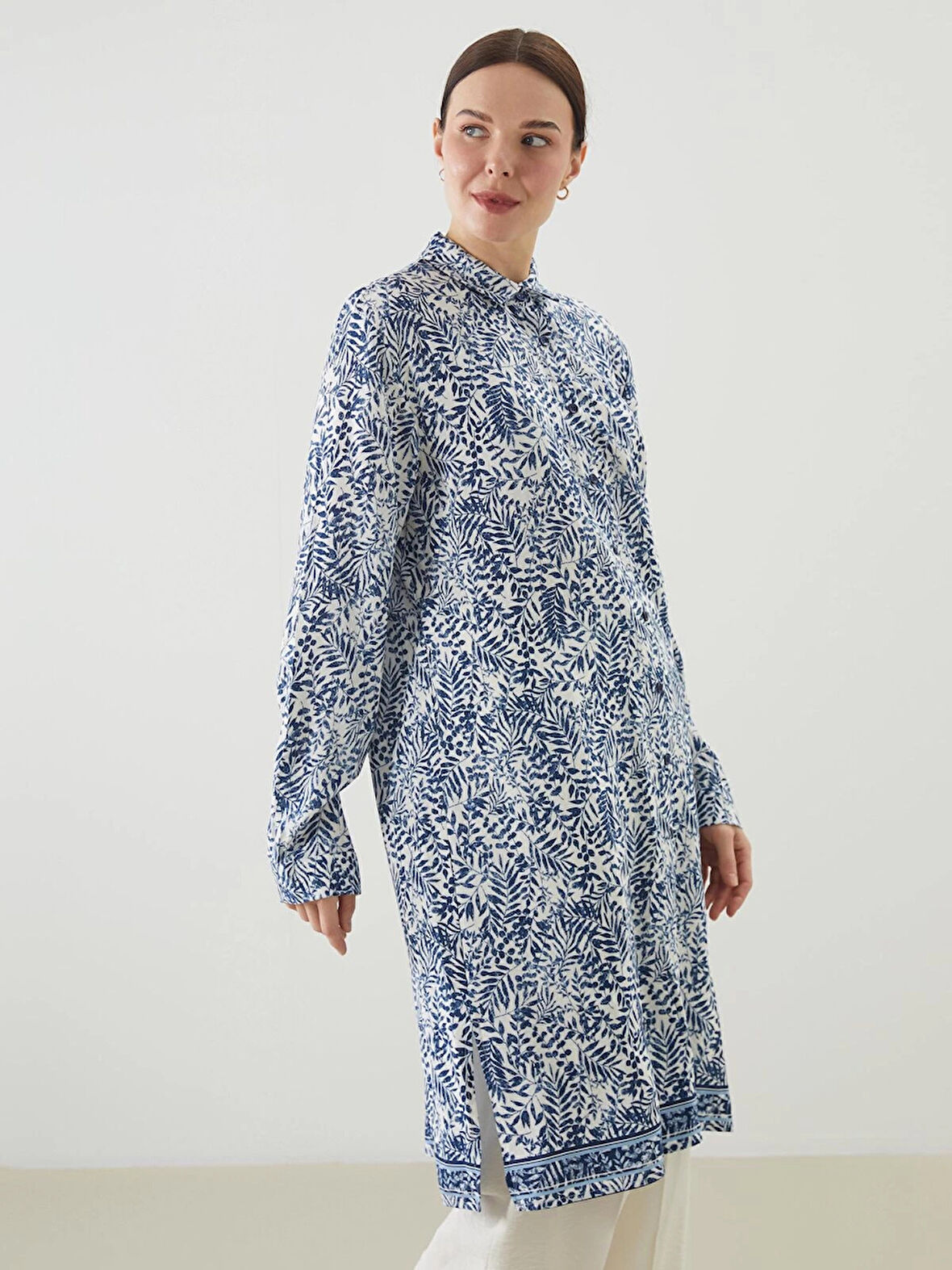 LCW Grace Mavi Desenli Kadın Gömlek Tunik