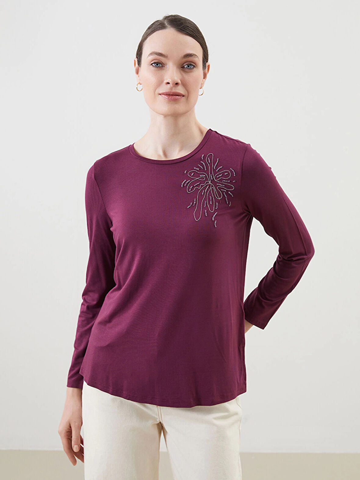 LCW Grace MÜRDÜM Bisiklet Yaka Taşlı Kadın Bluz