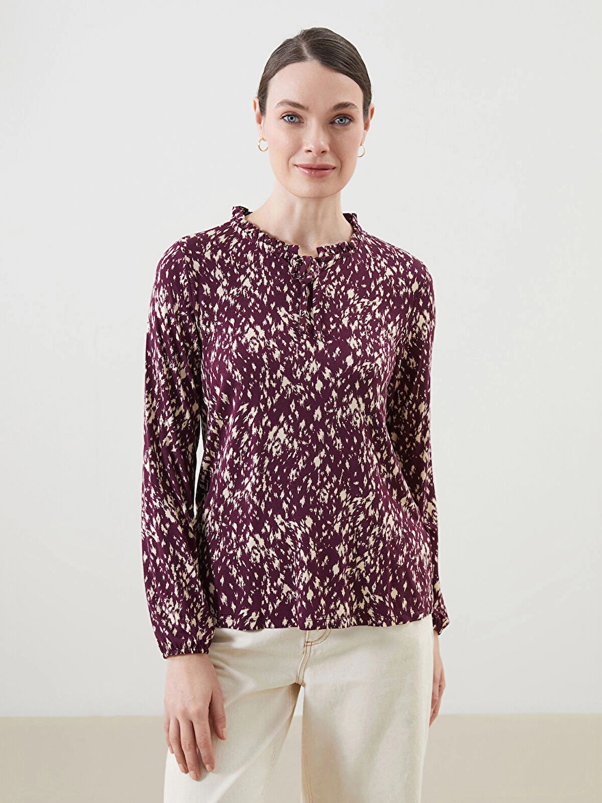 LCW Grace Mürdüm Bağlamalı Yaka Çiçekli Bluz