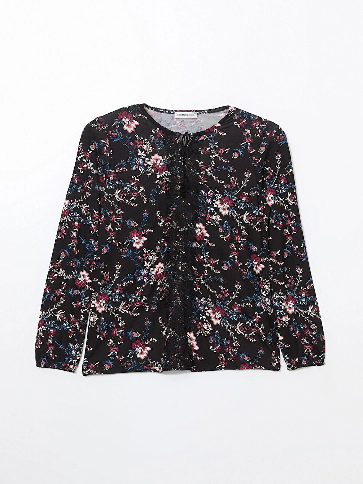 LCW Grace SİYAH Bağlamalı Yaka Çiçekli Kadın Bluz