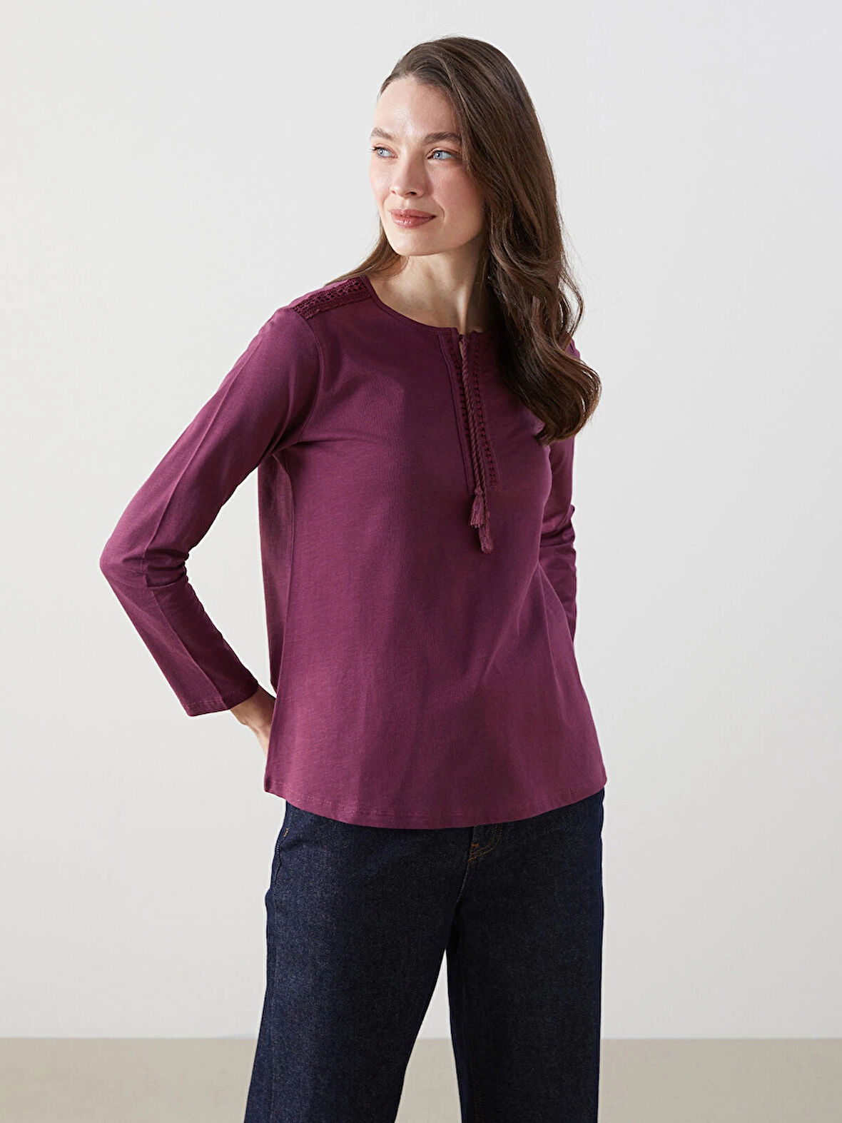LCW Grace Mürdüm Bağlamalı Yaka Nakışlı Kadın Bluz