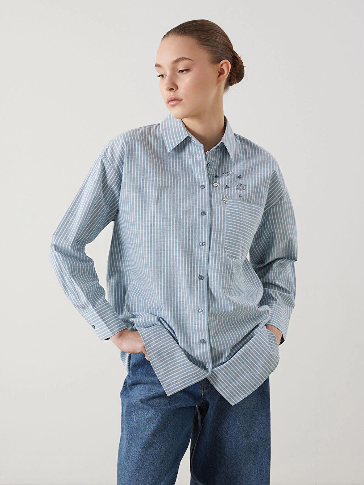 LCW Modest YEŞİL Çiçekli Oversize Kadın Gömlek Tunik