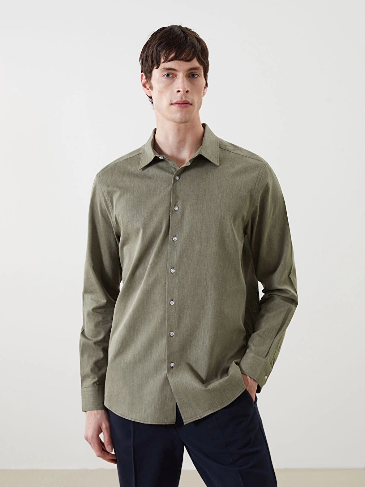 SOUTHBLUE Haki Regular Fit Uzun Kollu Keten Karışımlı Erkek Gömlek