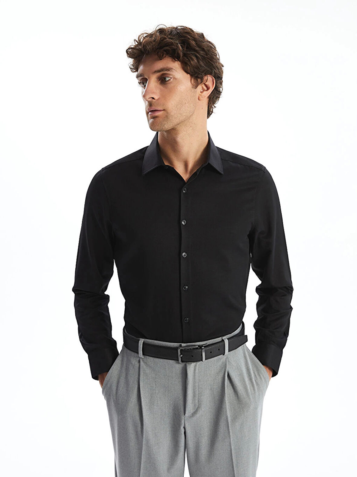 LCWAIKIKI Formal Siyah Slim Fit Uzun Kollu Armürlü Erkek Gömlek