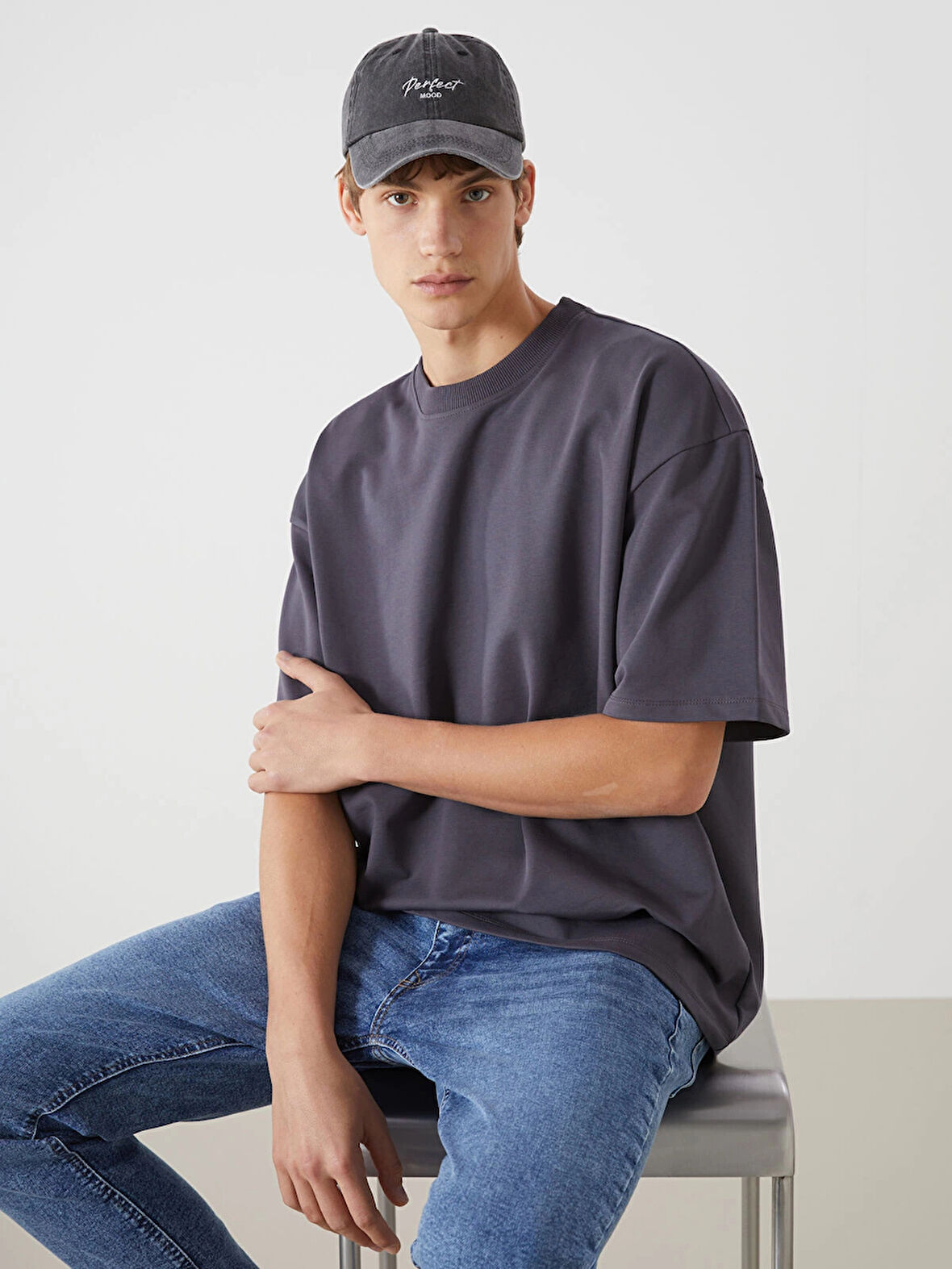 XSIDE ANTRASİT Bisiklet Yaka Kısa Kollu Erkek Tişört