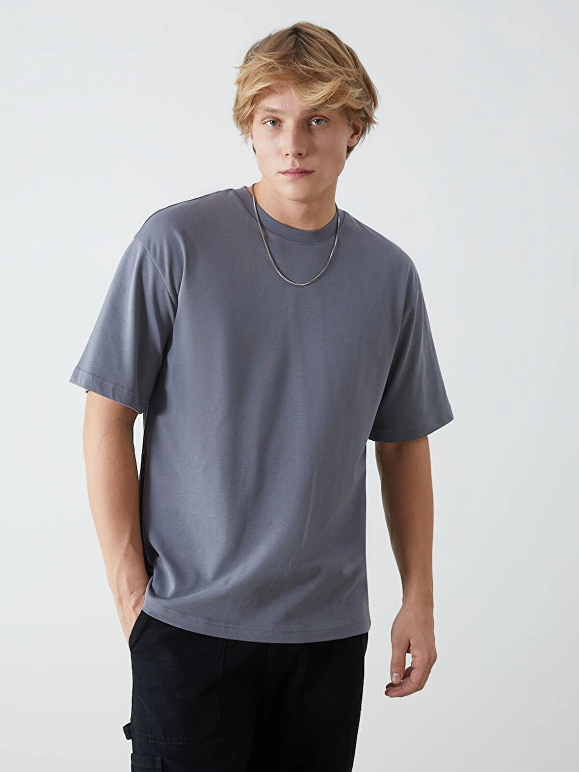 XSIDE Gri Bisiklet Yaka Penye Erkek Tişört