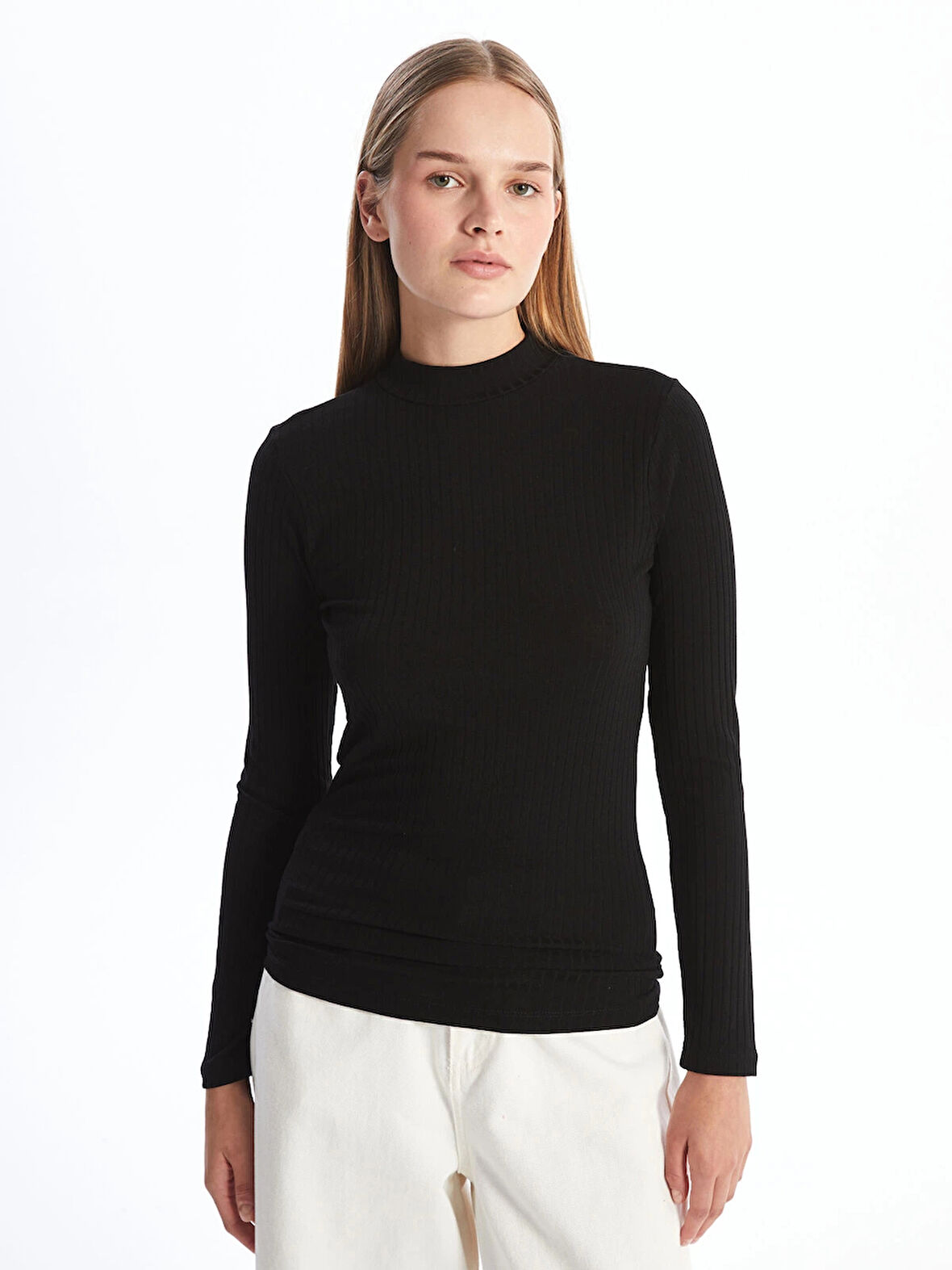 LCW Modest Siyah Dik Yaka Düz Uzun Kollu Kadın Body