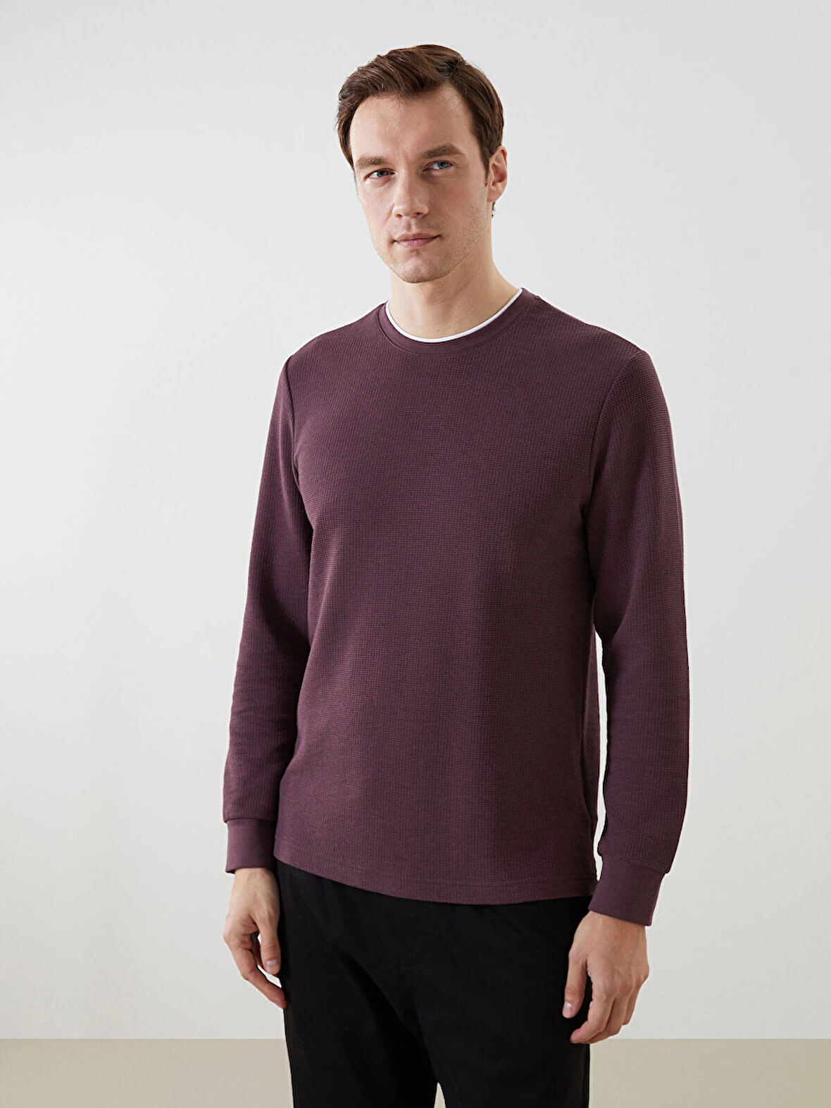 LCWAIKIKI Classic Mürdüm Bisiklet Yaka Uzun Kollu Erkek Sweatshirt