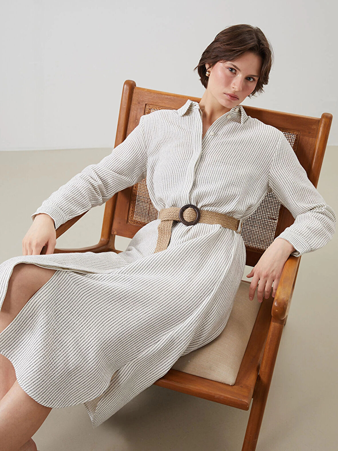 LCWAIKIKI Classic Indigo Çizgili Kadın Gömlek Elbise